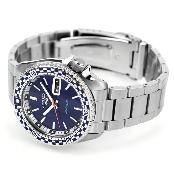 Seiko 5 Sports Petrol Blue Checker Flag Special Edition Blue Dial Silver Steel Strap Watch For Men - SRPK65K1 - Image 6